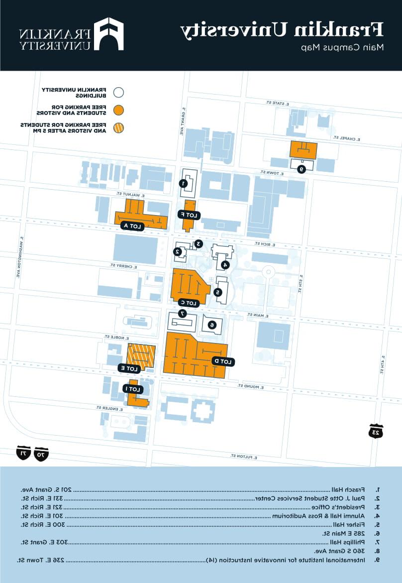 俄亥俄州哥伦布市中心十大正规赌博平台大全排行校园的学生停车地图.